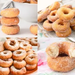 Montaje de rosquillas caseras, perfectas para aprender como hacer rosquillas. Doradas, azucaradas y esponjosas.