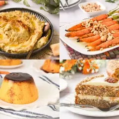 Hummus, zanahorias asadas, flan y pastel de zanahoria. ¡Deliciosas recetas con zanahoria para todos los gustos!