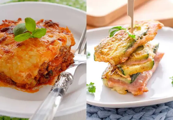 Lasagna de calabacín y bocaditos apilados, dos deliciosas recetas con calabacín para disfrutar.