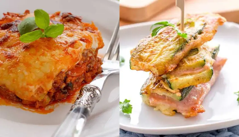 Lasagna de calabacín y bocaditos apilados, dos deliciosas recetas con calabacín para disfrutar.