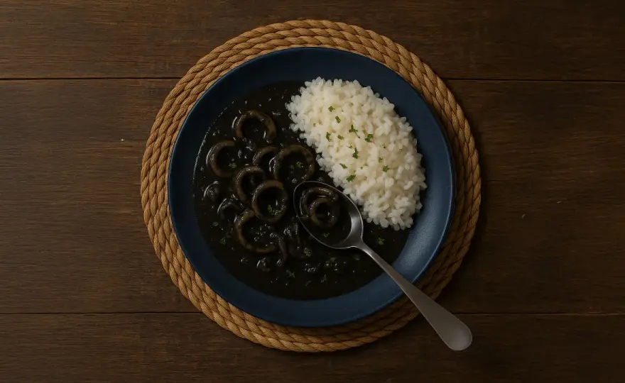 Calamares en su tinta tiernos con salsa negra y mucho sabor